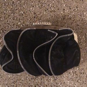 Black Rhinestone/Zippered clutch